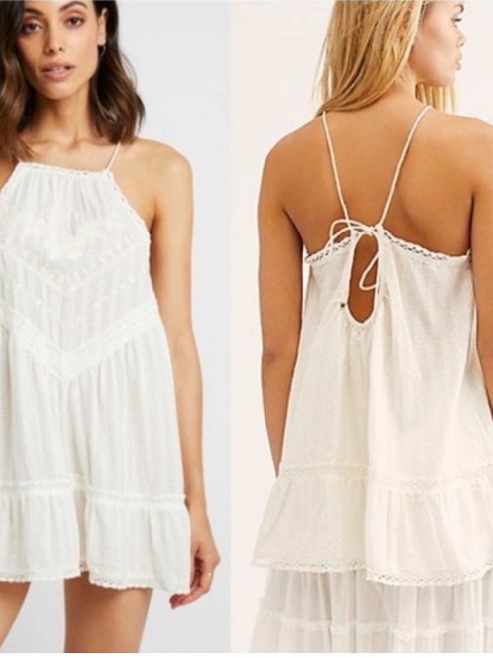 NWT Free People elisa tunic Ivory Crochet Trim Halter Tunic top size S/M - Picture 2 of 10